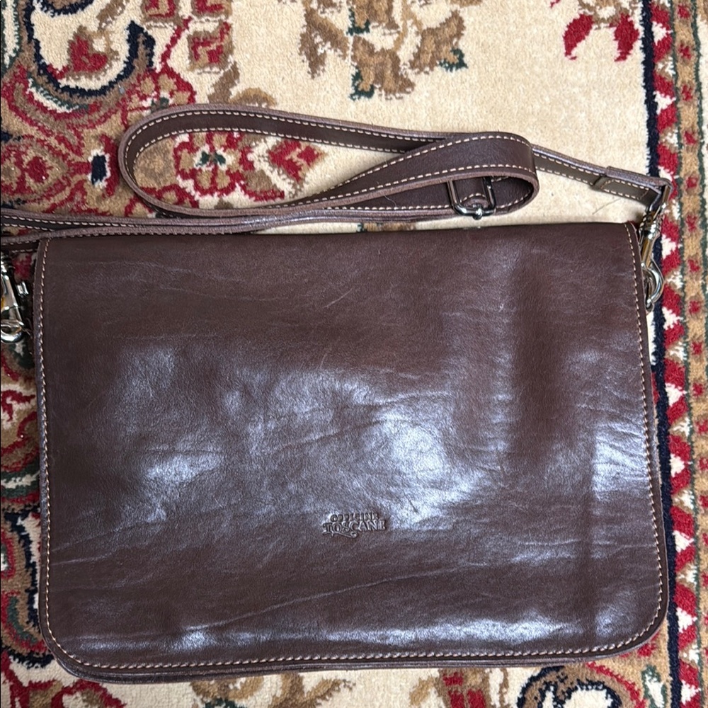 Brown Leather Messenger Bag Made in Italy